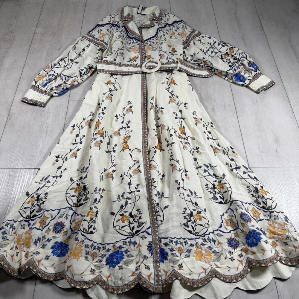 Scarlett Poppies Women's White Floral Linen Blend Maxi Dress Flora Danica Boho
